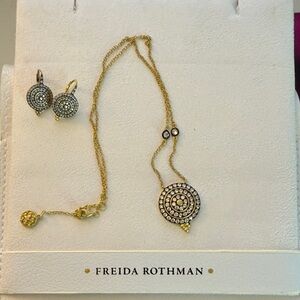 Freida Rothman Gold and black earrings Necklace Set